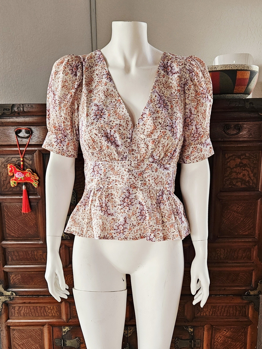 J CREW COLLECTION Floral Puff Sleeve Peplum Blouse NEW!